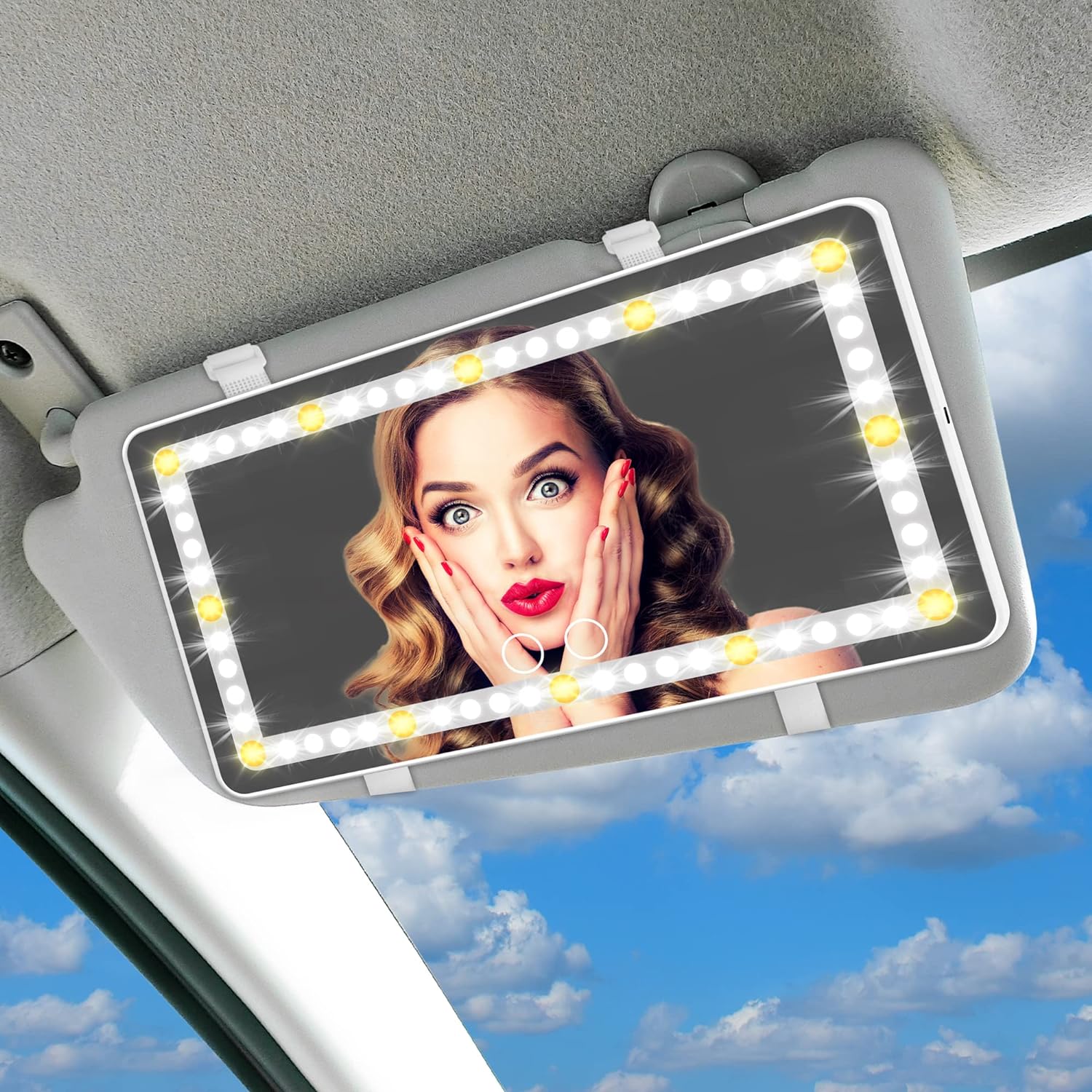 Car Mirror Visor with 3 Lighting Modes & 60 LEDs Touch Screen, USB Rechargeable Car Mirror