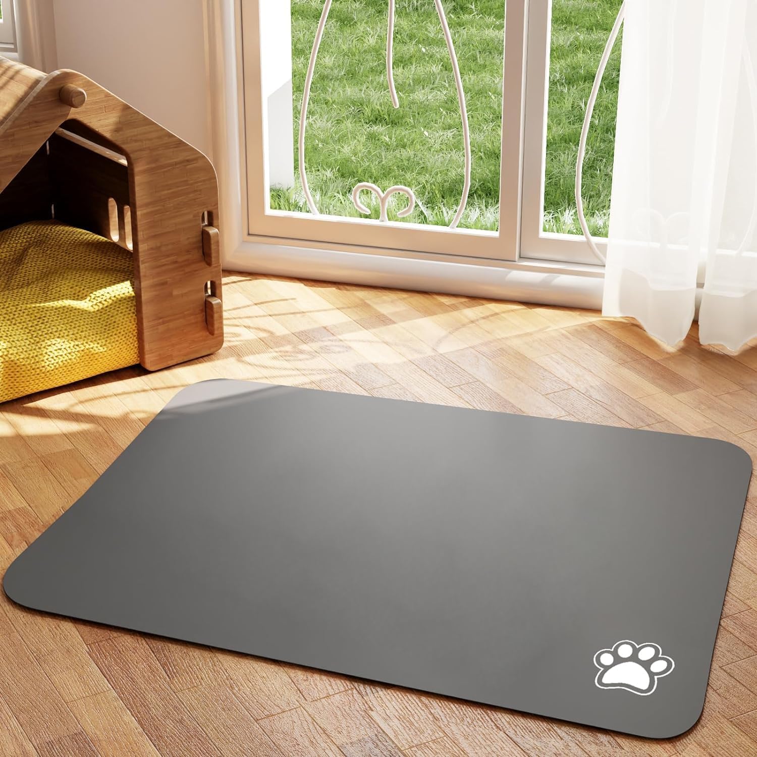 Pet Feeding Mat No Stains Cat Bowl Absorbent Mat for Food and Water (16"x24") Dark Gray