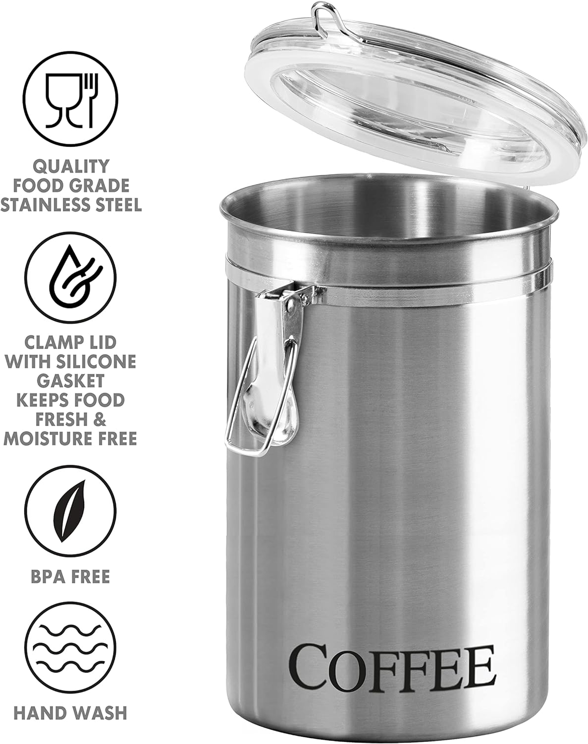 Airtight Stainless Steel Coffee Canister, 62 FL OZ