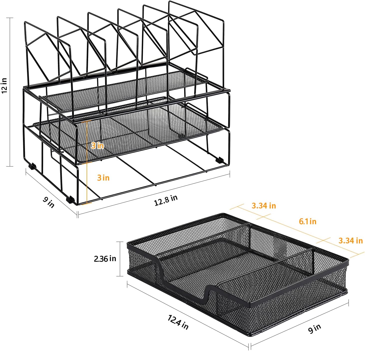 Desk Organizers and Accessories with Sliding Drawer (Black)