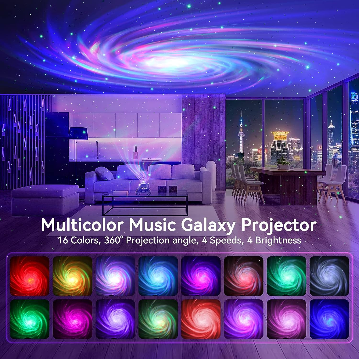 Night Light Projector Galaxy Projector, Star Projector Built-in Bluetooth Speaker, Black