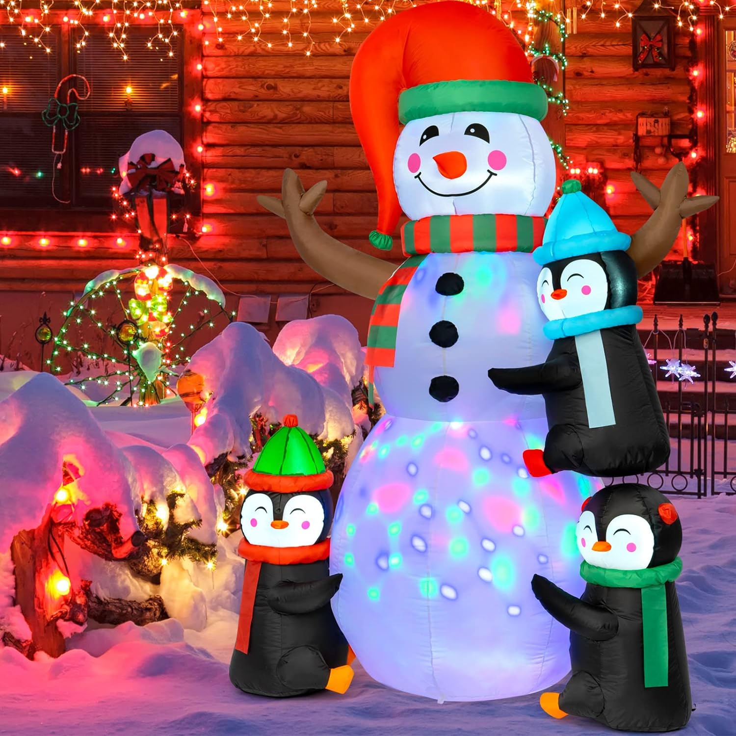 Christmas Inflatables Snowman and Penguins 6FT with Bright Built-in LED Light Christmas Decorations