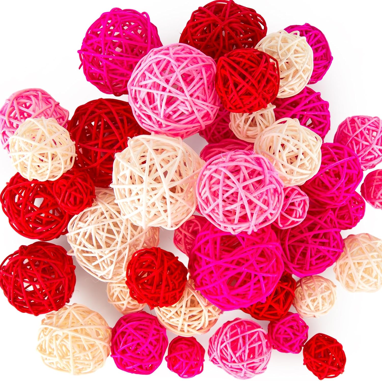 Wicker Rattan Balls 42 Pieces, Valentine's Day Pink Decorative Balls Orbs Vase Fillers Bowl Fillers