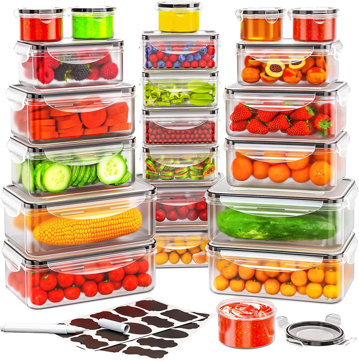 Airtight Leakproof Food Storage Container with Lid (22 Lids & 22 Containers) with Label & Pen