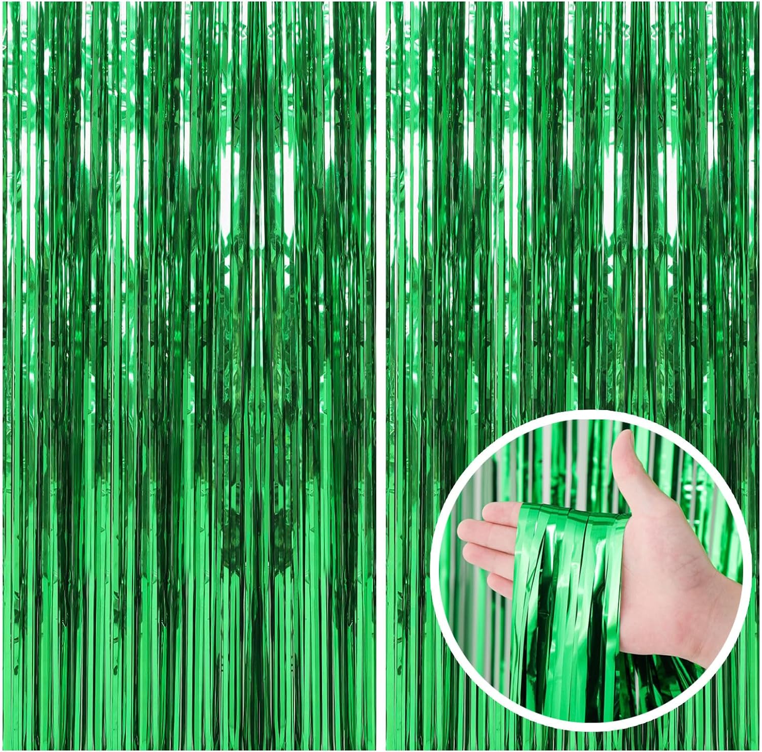 Green Streamers Backdrop Foil Fringe Curtains 2 Pack for St Patricks Day Decoration