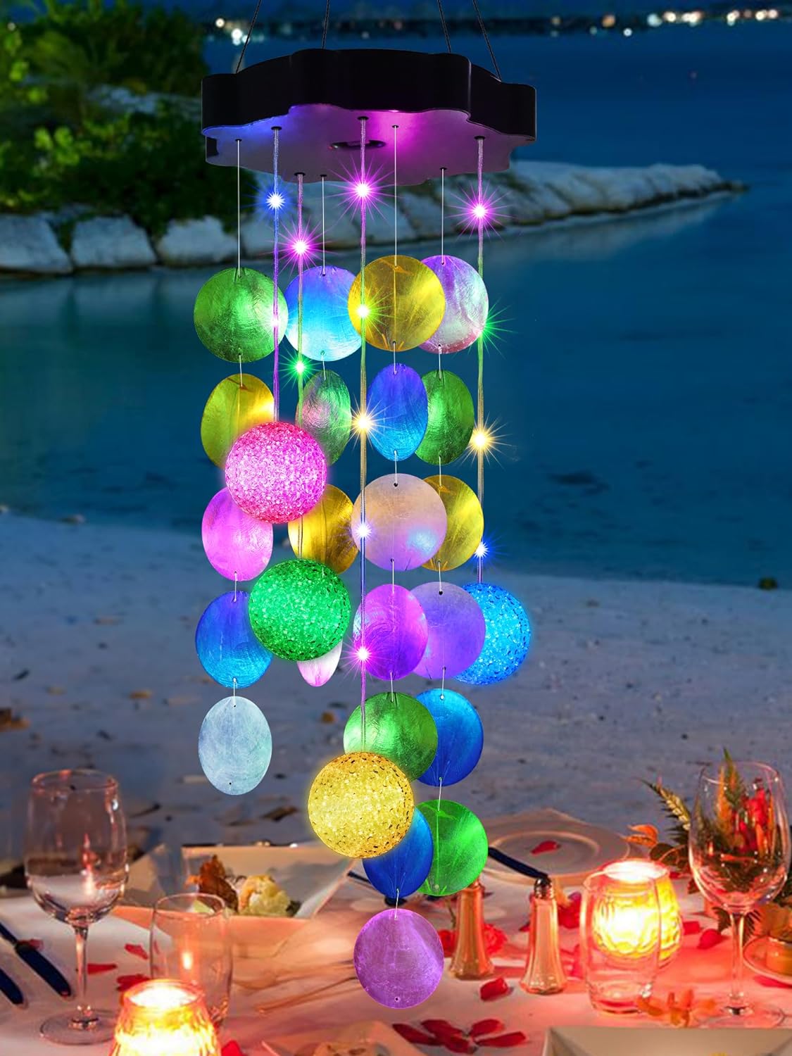 Hanging Solar Wind Chimes Easter Pastel Lights with 2 Modes Waterproof Shells Light Gifts