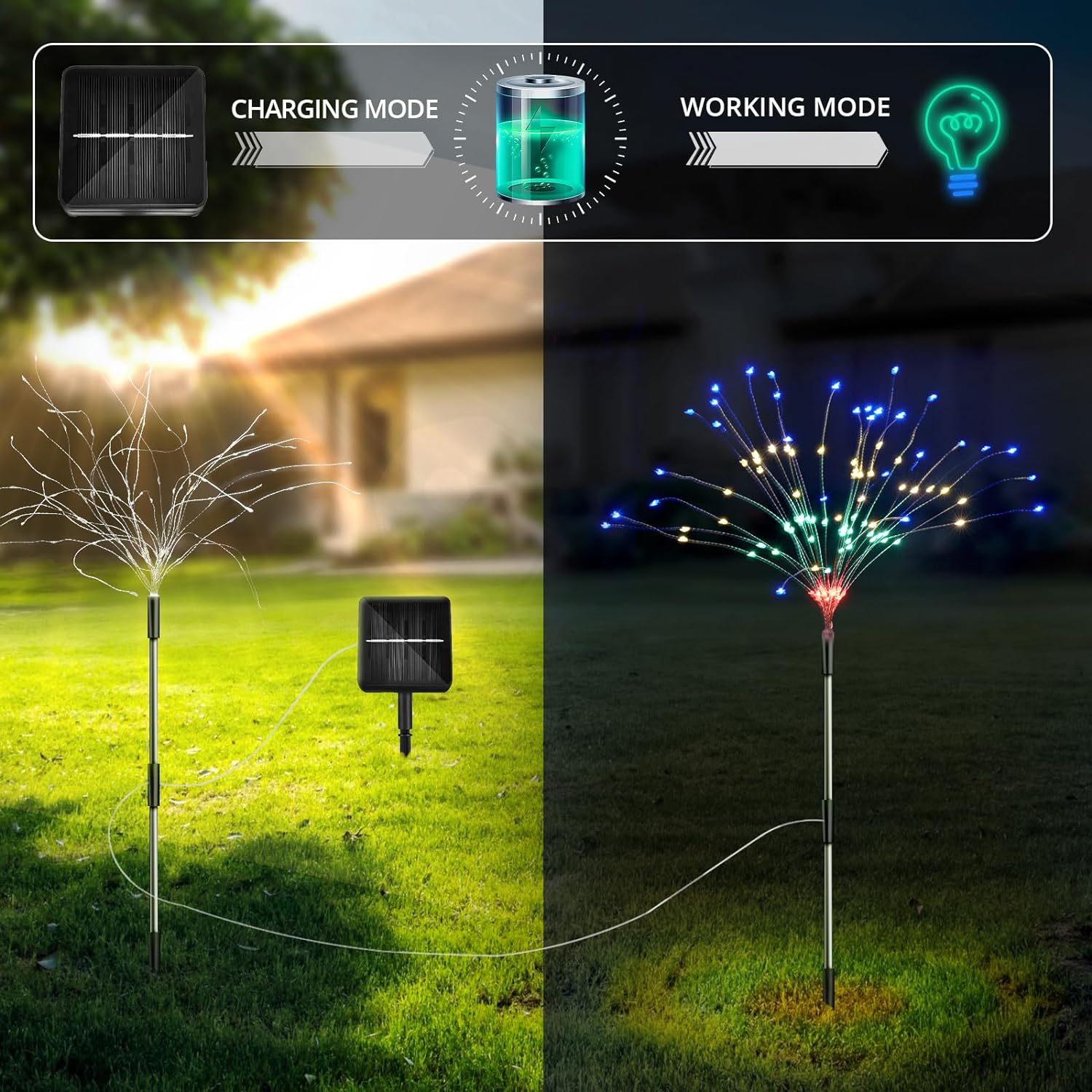 Solar Garden Lights with 1200mAH Solar Panels and 8 Modes 480 LED Fairy Lights, 4 Pack