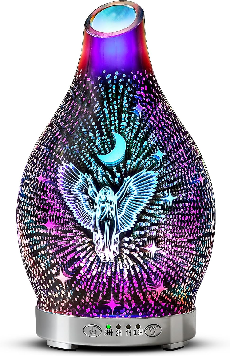 Essential Oil Diffuser 3D Glass Angel Aromatherapy Diffuser 120mL, 7 Colors LED Lights Changing