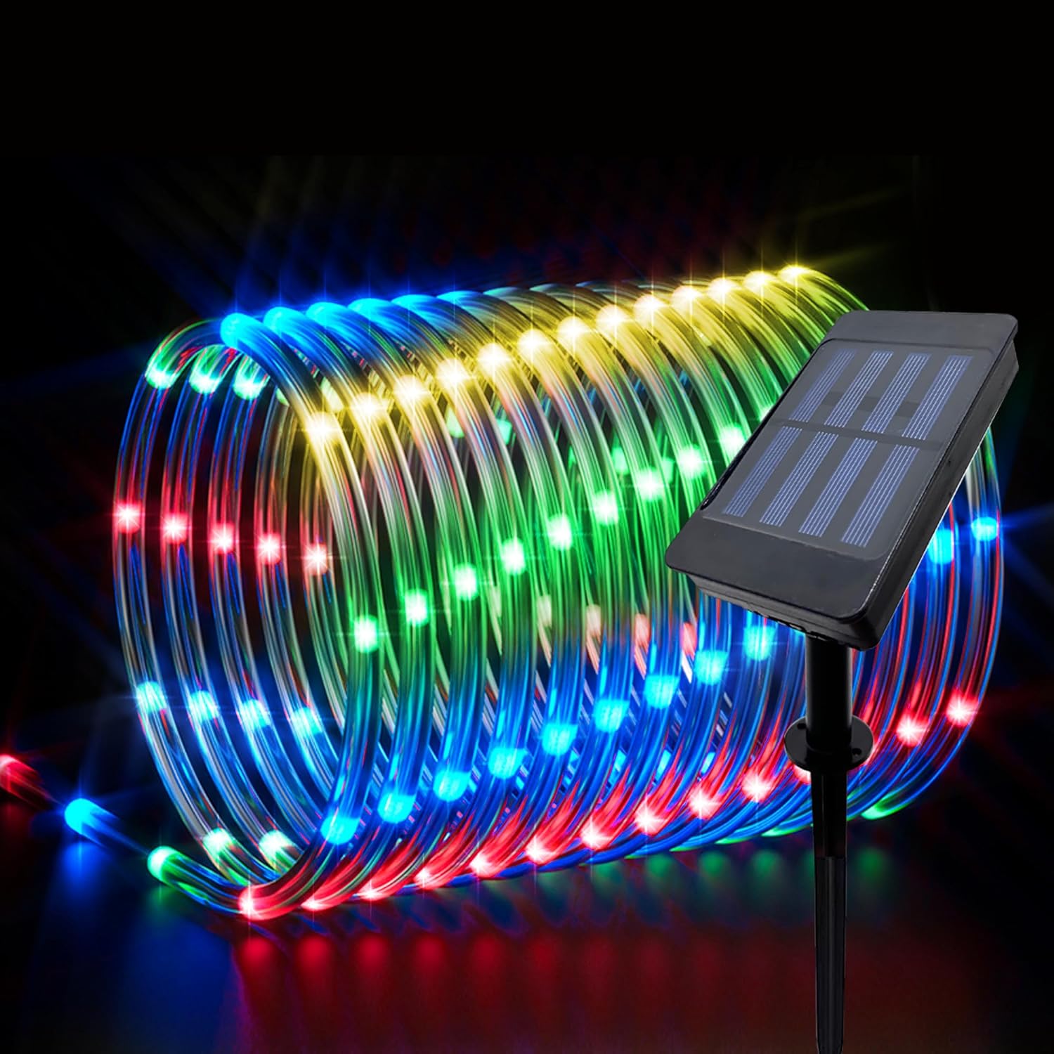 Fairy String Solar Rope Lights Outdoor Lights, 8 Modes and Timer Clear Tube 200 LEDs, Multicolor