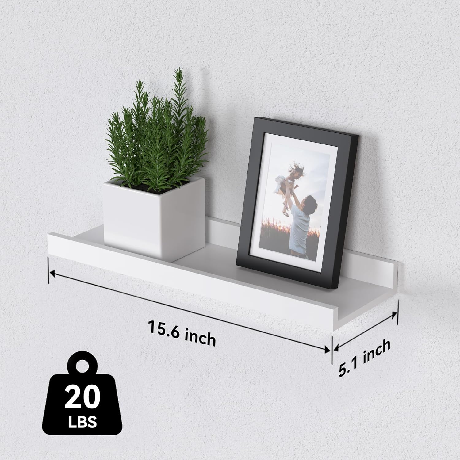 Floating Wall Shelves Set of 3 with Lip, Shelves for Wall Decoration, White