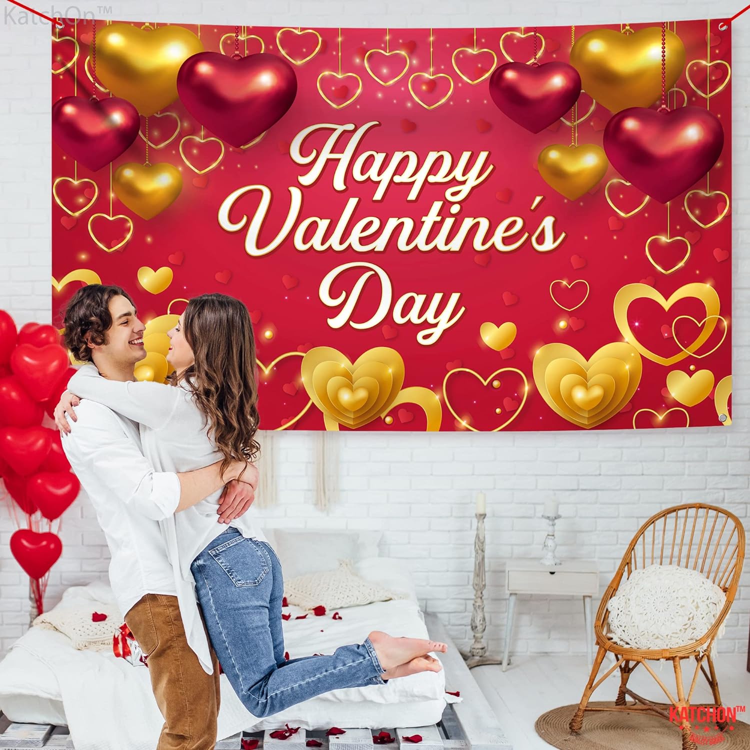 Happy Valentines Day Banner 72" X 44" Valentines Backdrop for Valentines Day Decor