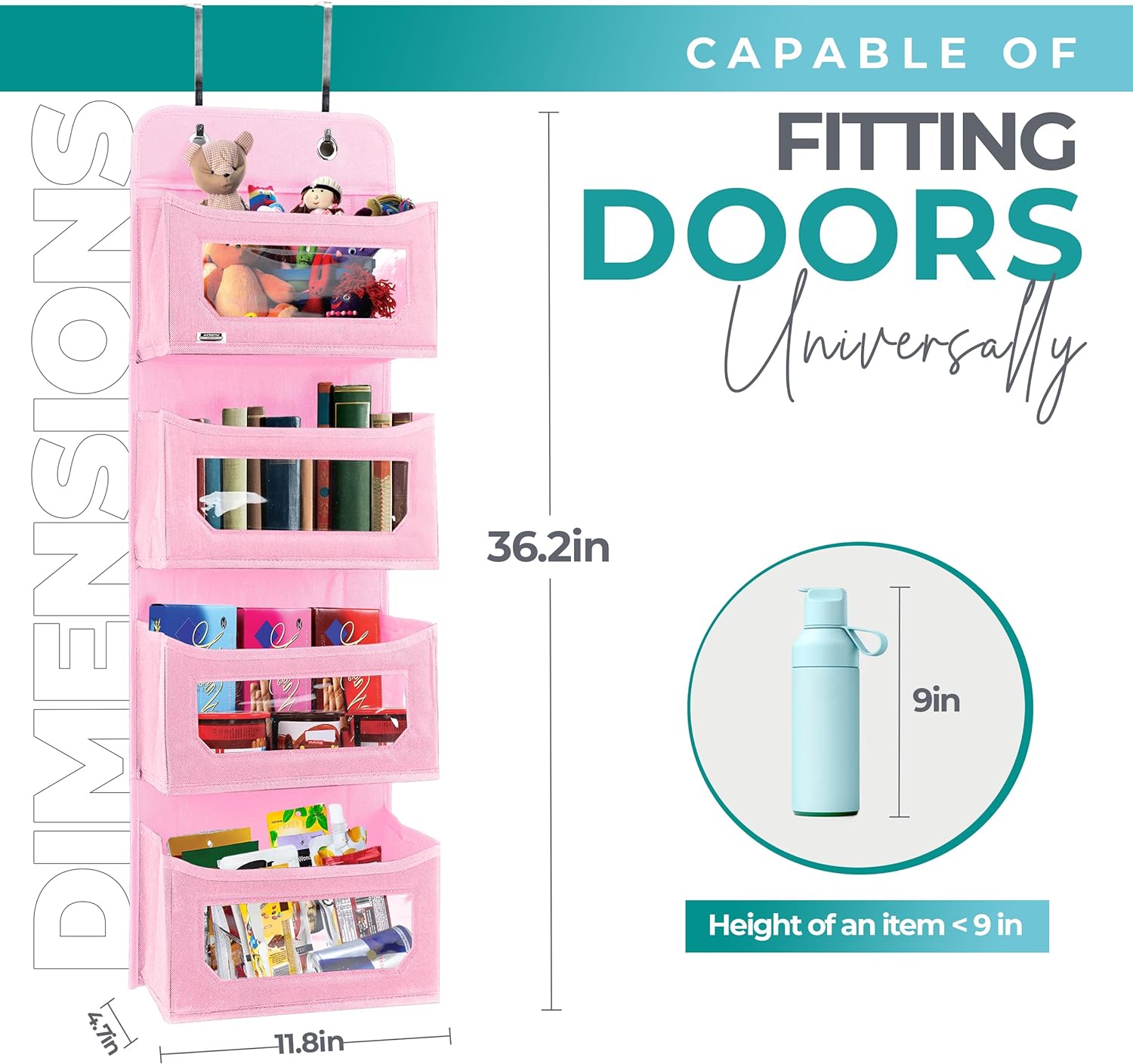 4 Shelf Hanging Closet Organizers and Storage Organizer for Closet, Pink