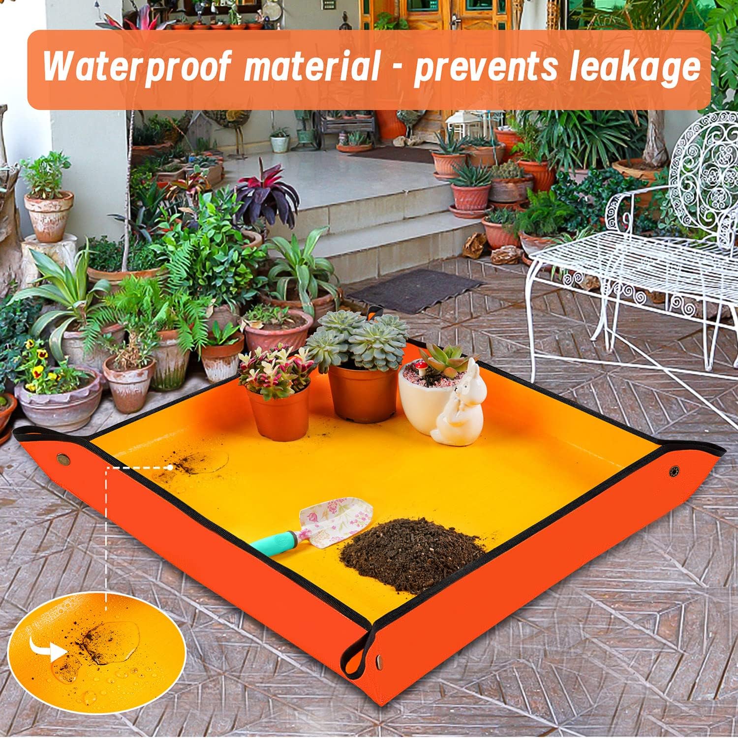 Repotting Mat Transplanting & Potting Soil Mess Control, 26.8" X 26.8" Portable Potting Tray