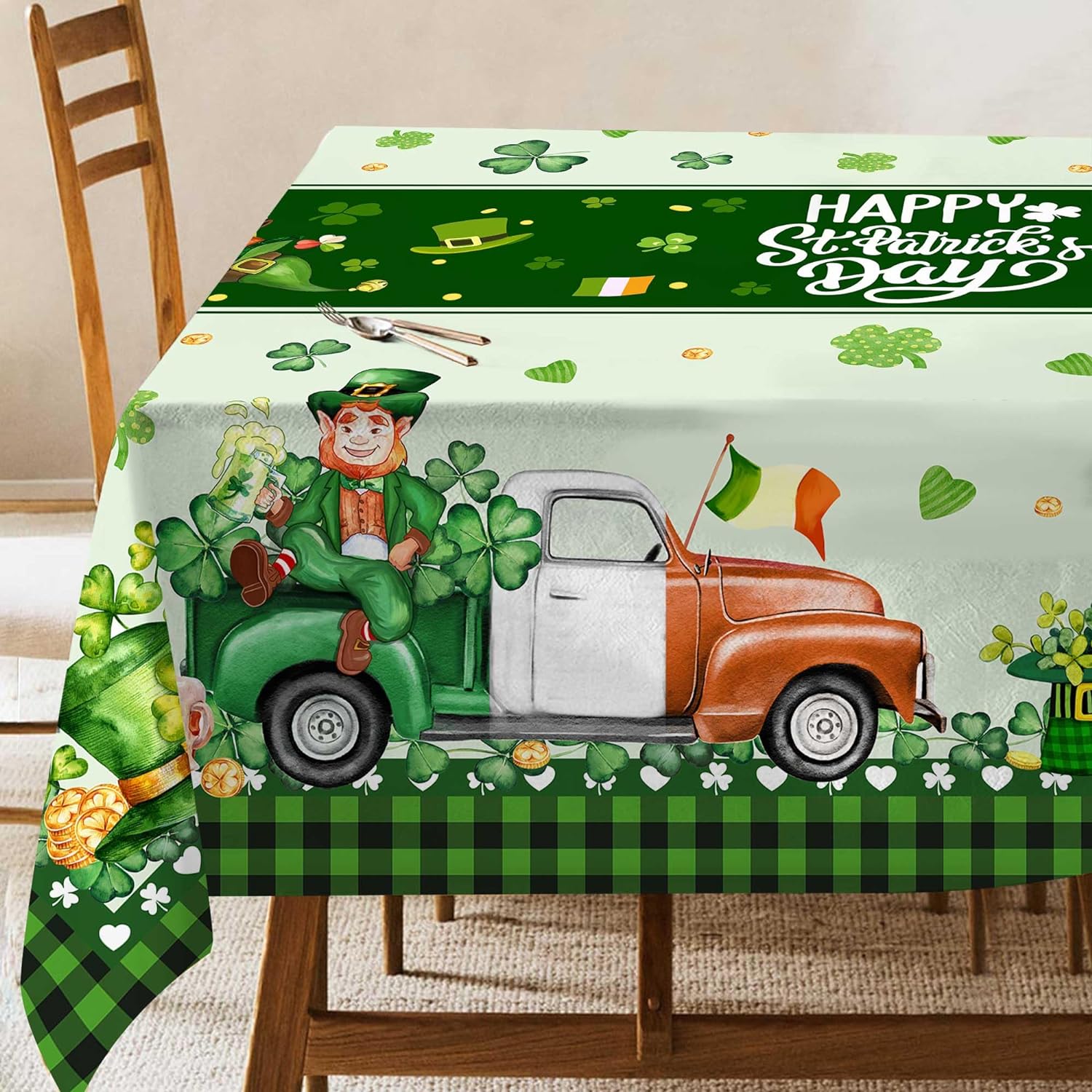 Happy St. Patrick's Day Green Leprechaun Tablecloth (60" x 84")