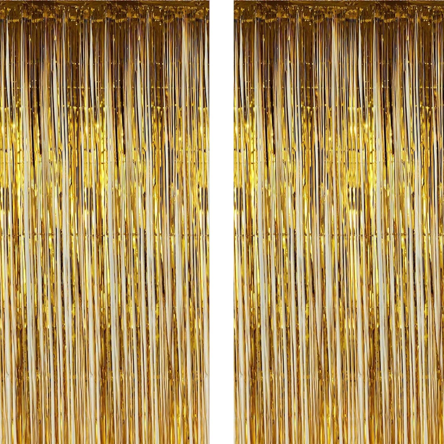 Gold 2 Pack Photo Booth Backdrop Metallic Tinsel Foil Fringe Curtains