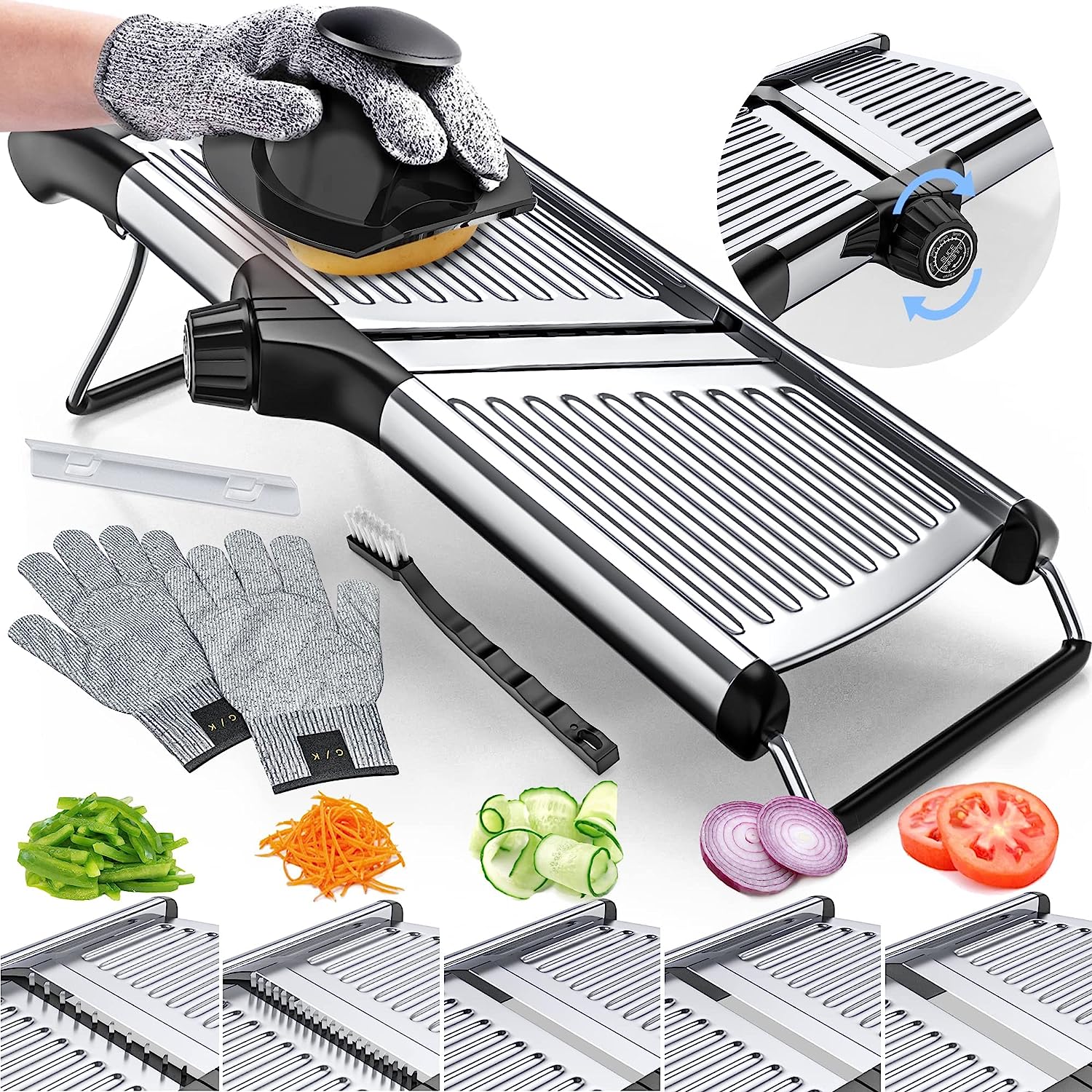 Mandoline Food Slicer Stainless Steel Mandoline Slicer for Kitchen with Cut Resistant Gloves