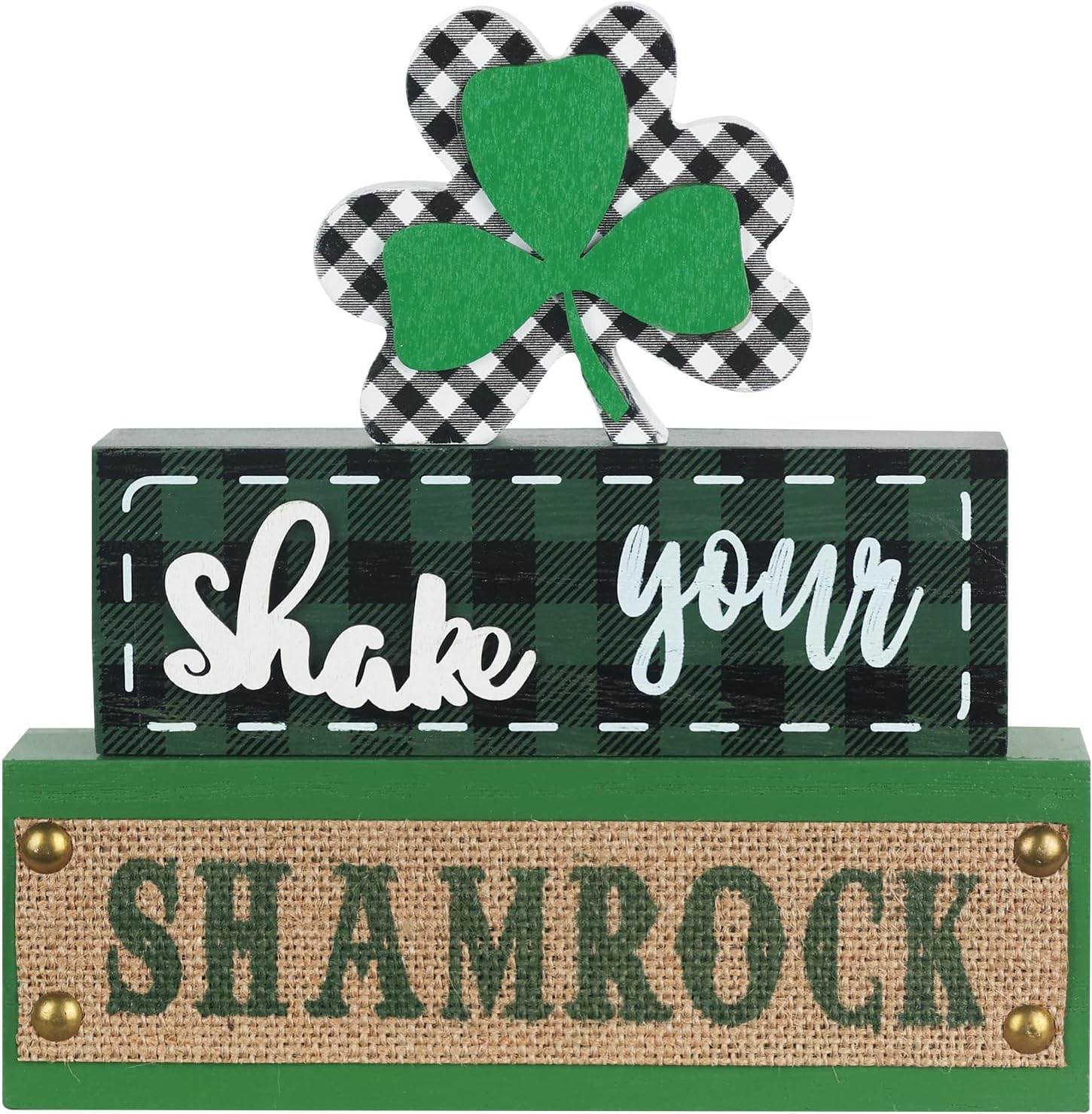 St Patrick's Day Decorations 3PCS Shamrock Wood Block Ornaments