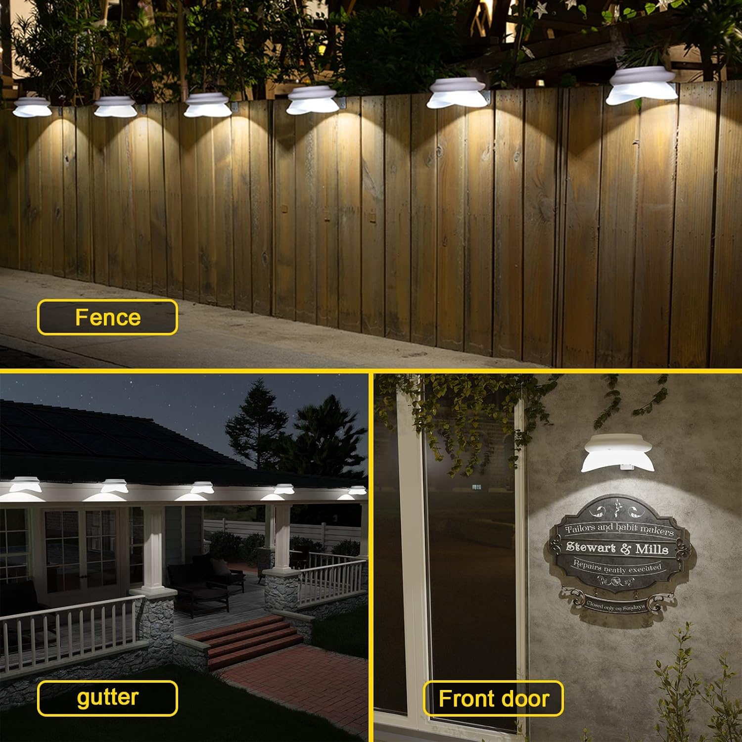 Solar Patio Gutter Lights 6 Pack Decor Lights with 9 LED Waterproof Fence Lights, Cool White