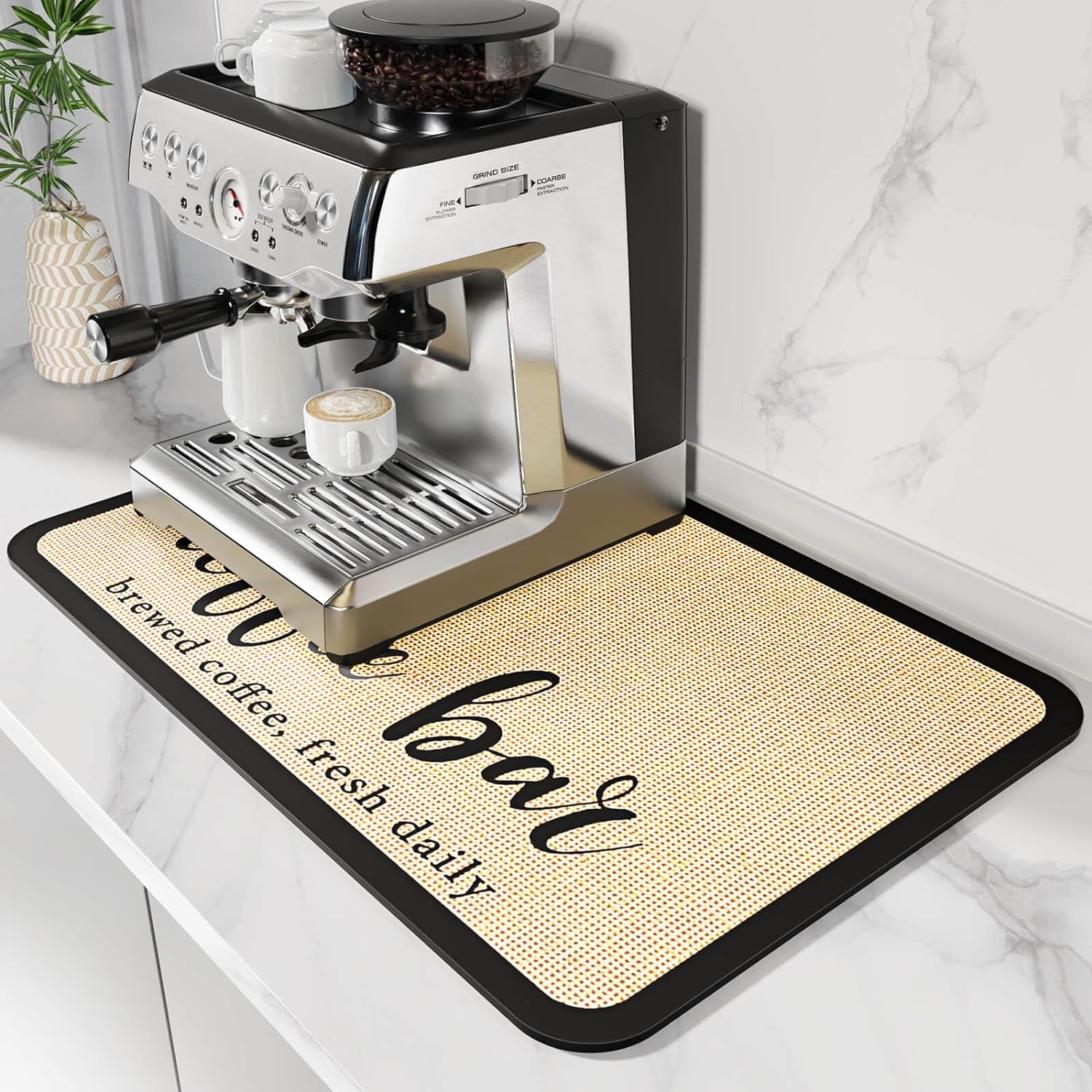 Coffee Counter Mat 19" x 12" Absorbent Drying Mat with Waterproof Rubber