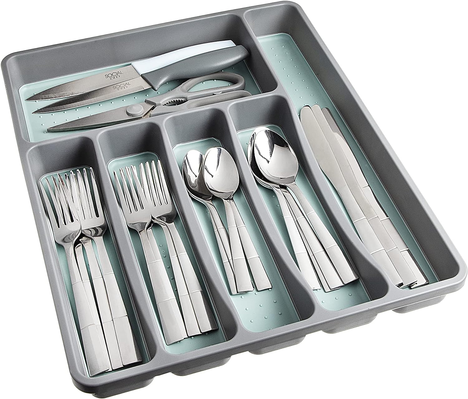 Silverware Organizer Tray Flatware Holder and Utensil Holder (Mint)