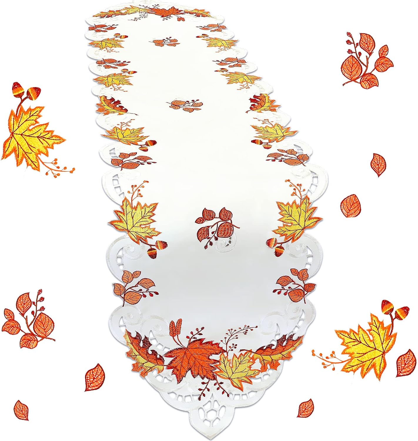 Leaves Table Runner for Thanksgiving Embroidered 16" x 69" Table Scarf