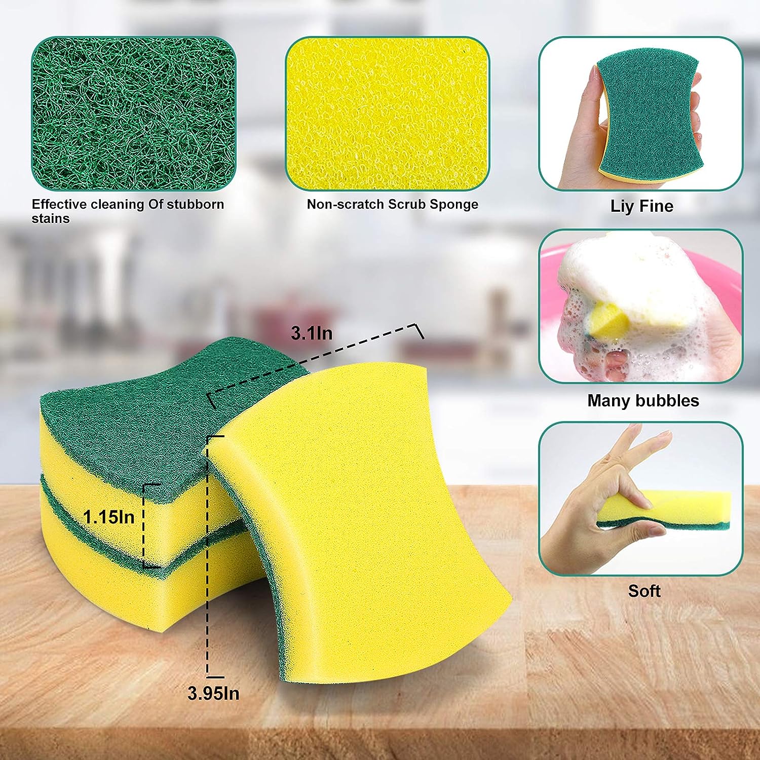 Kitchen 24 Pack Cleaning Sponges Eco Non-Scratch Scrub Sponges