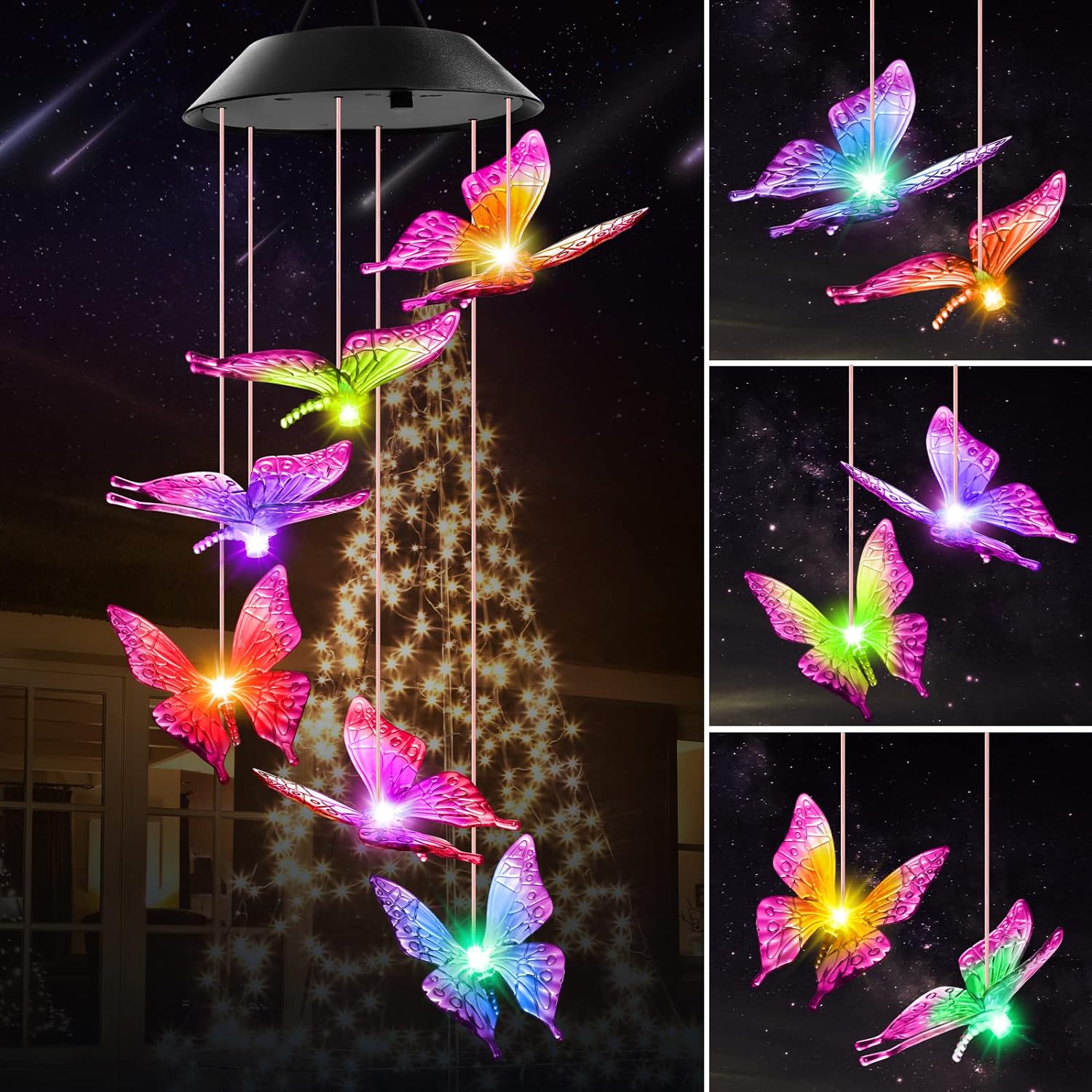 Solar Wind Chimes Butterfly Christmas Decorations Outside Lights for Garden Birthday Christmas Gifts for Mom