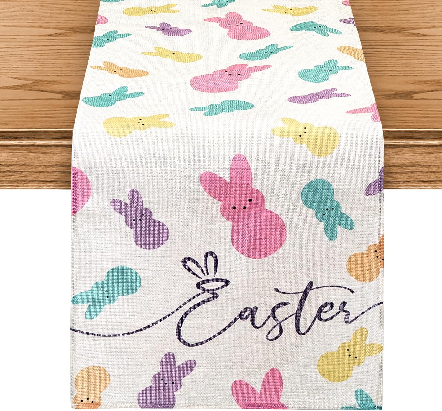 Happy Easter Egg Rabbit Table Runner for Indoor Outdoor Home Party Kitchen Dining Holiday Decor (13" x 72")