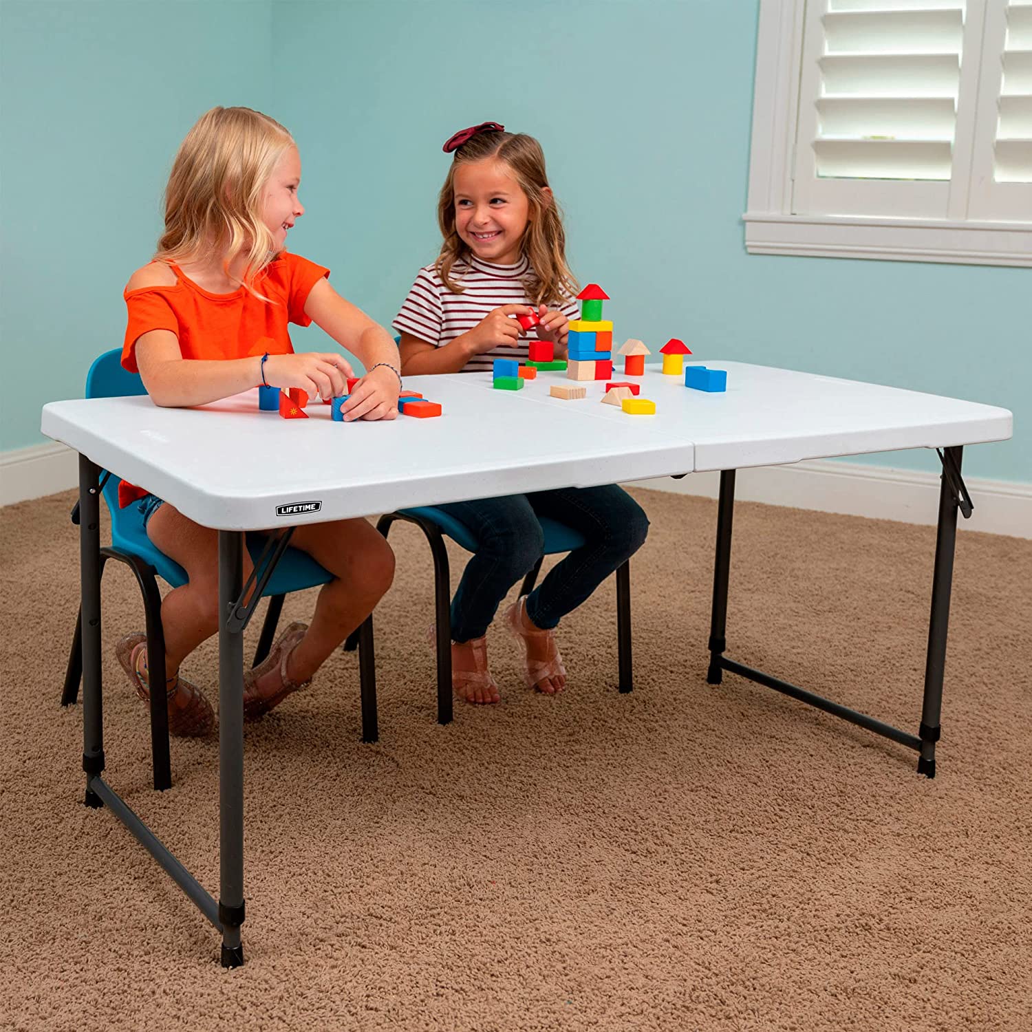 Adjustable Table Utility Camping Folding Table, 4 Foot, 4'/48 x 24, White Granite