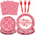 Valentine’s Day Heart Plaid Paper Plates Napkins Set Disposable Dinnerware 96PCS, Serves 24 Guests