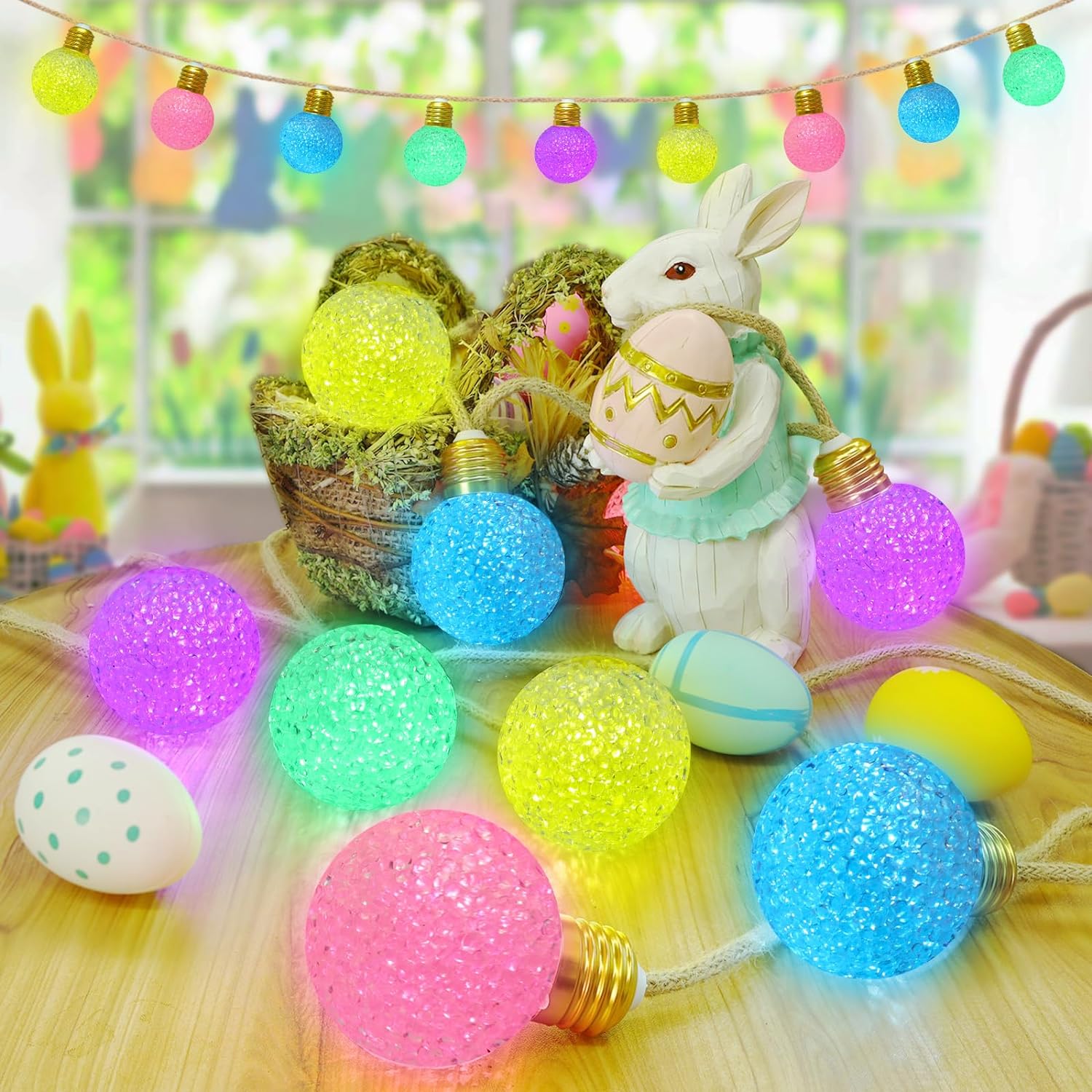 String Lights Easter Pastel Lights 26FT 16 LED Easter String Lights with 8 Modes