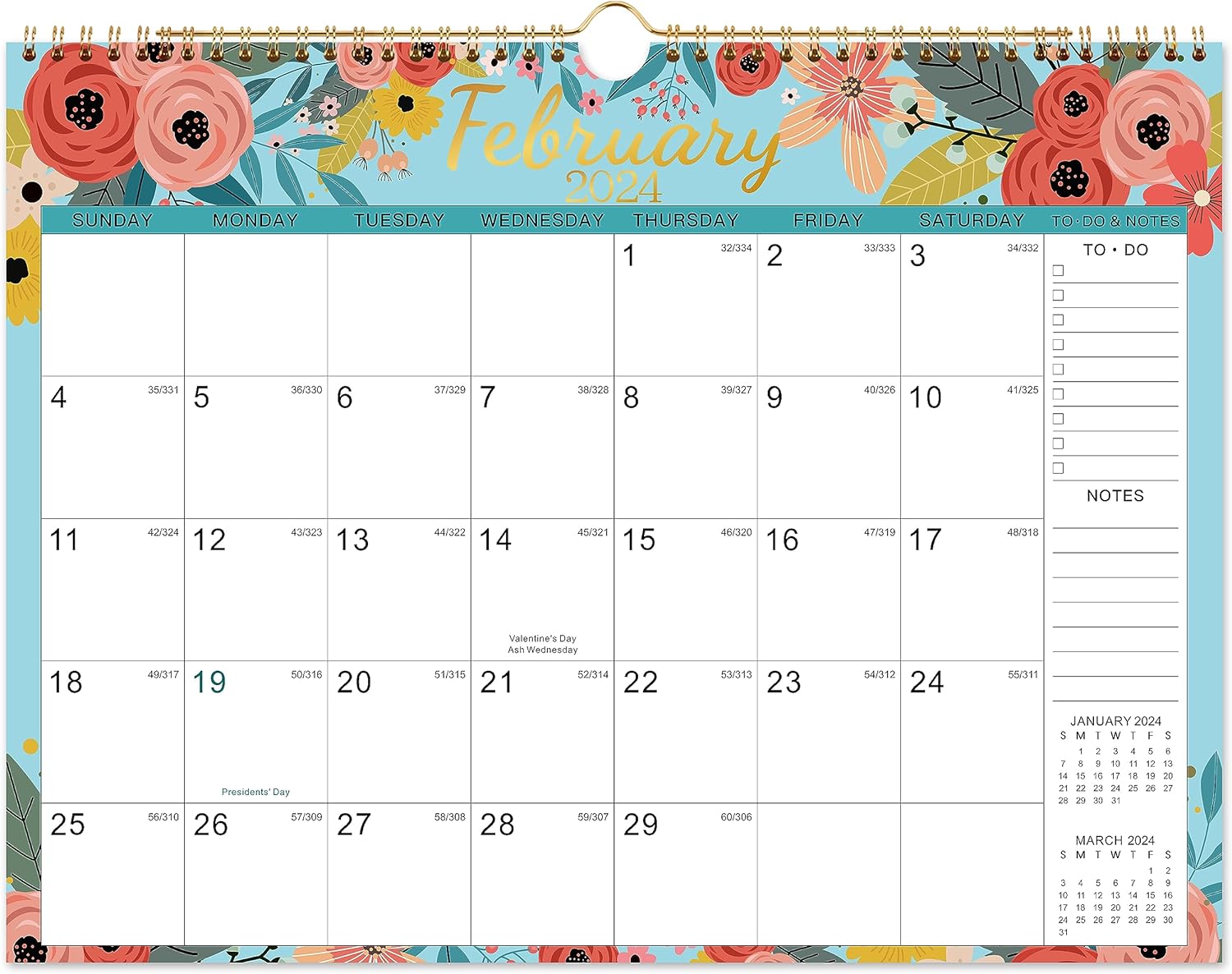 12-Month Wall Calendar 2024 - Jan. to Dec. Monthly Overview, Flower