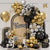 152PCS Black and Gold Balloons Garland Arch Kit with Black Gold Silver Balloons Gold Confetti Balloons