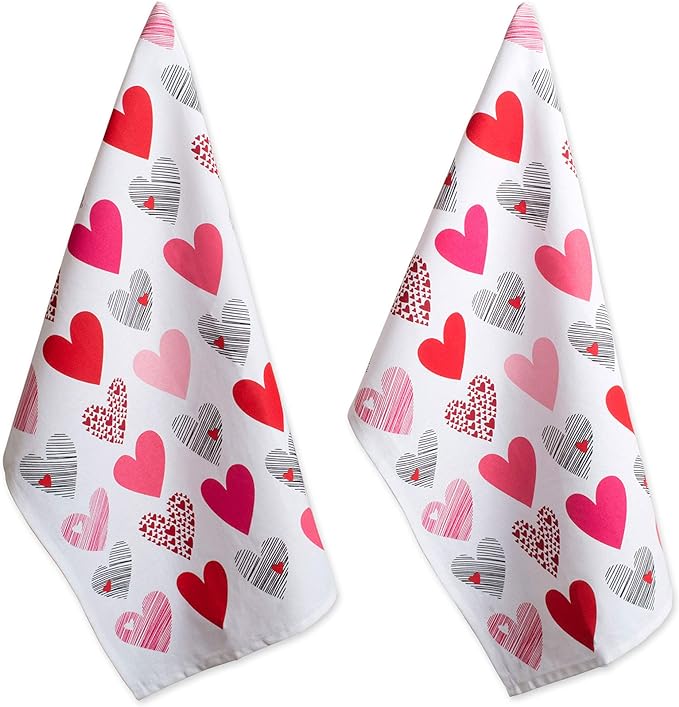 Kitchen Dishtowel 2 Piece Hearts Collage for Valentine's Day Decoration (18" x 28")