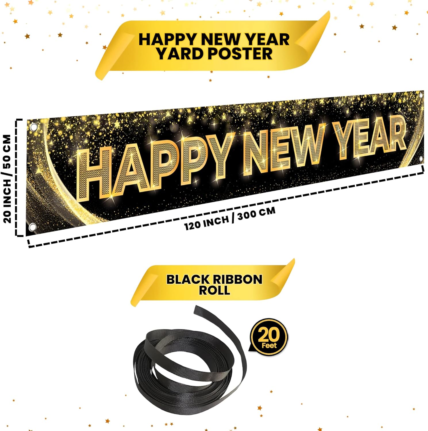 2024 Large Happy New Year Yard Sign Banner (120" x 20")