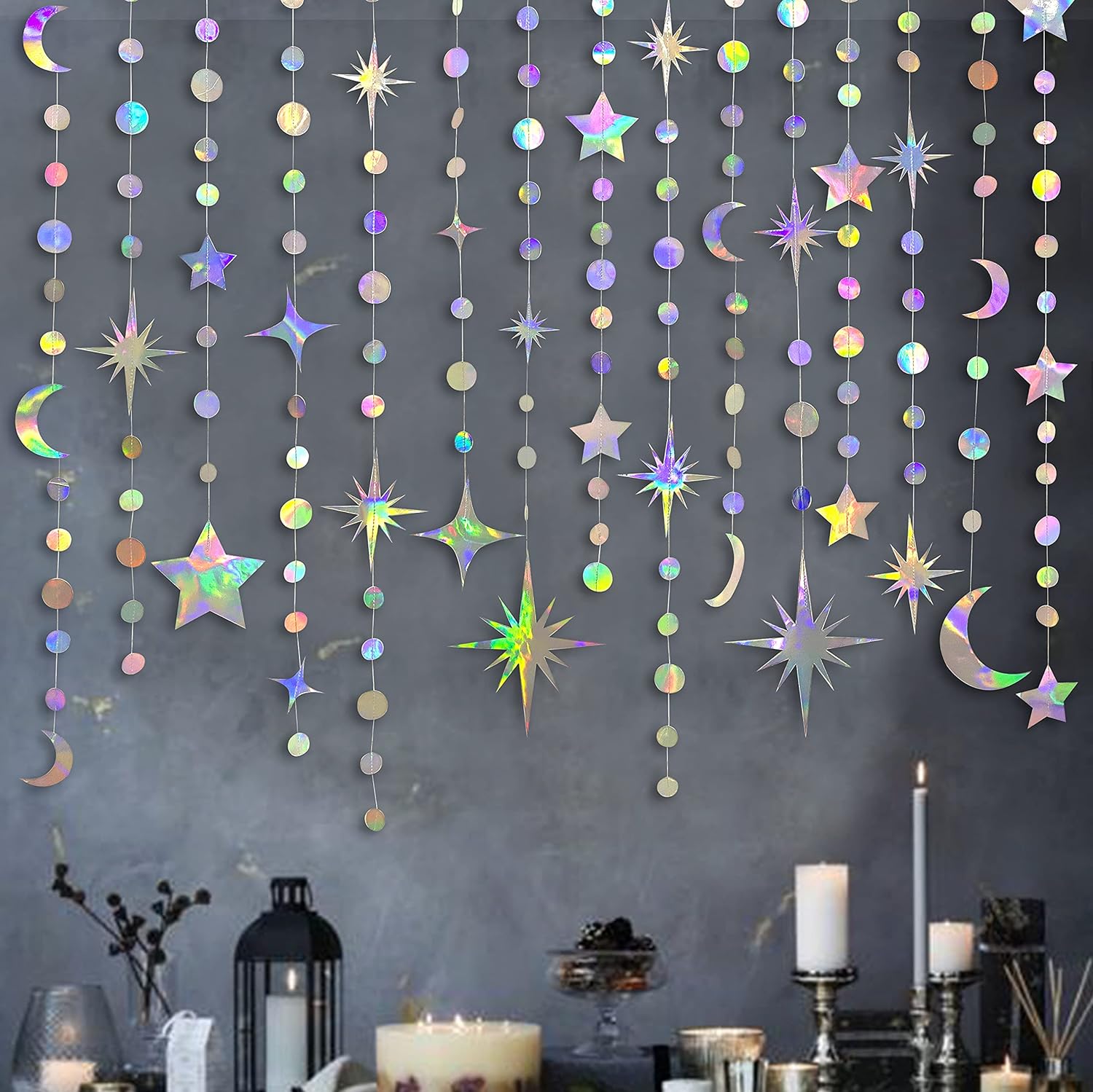 Iridescent Star Moon Circle Dot Garland Party Decoration Kit