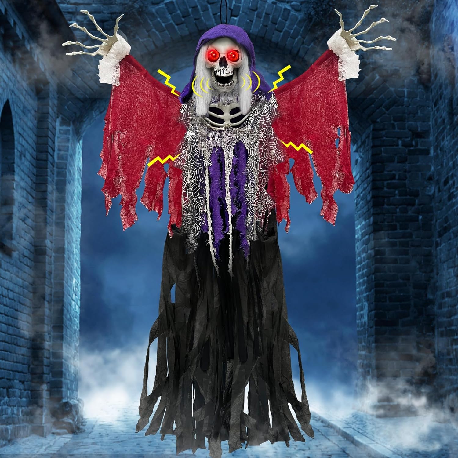 Animatronic 60" Halloween Decorations Outdoor Hanging Skeleton Ghost