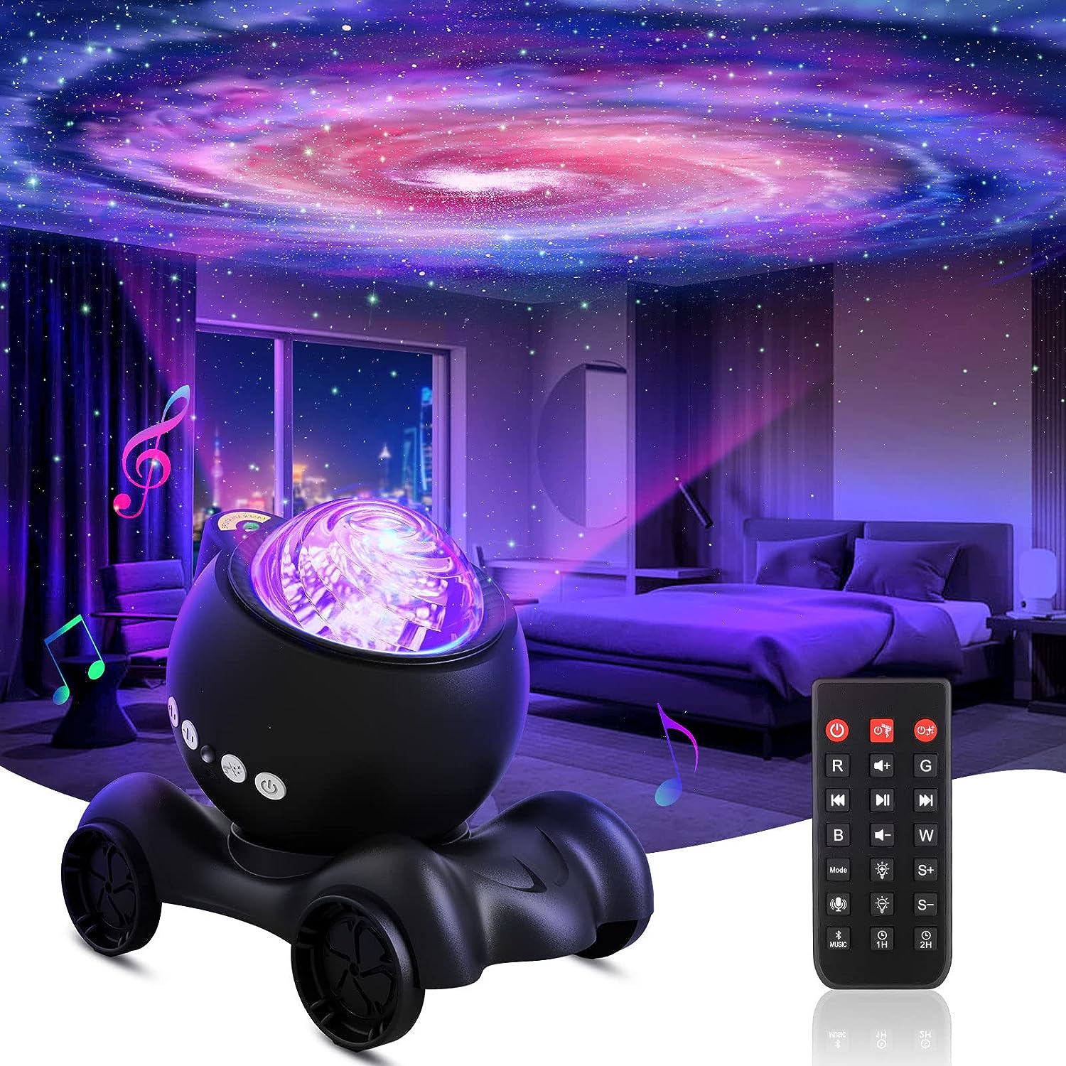 Night Light Projector Galaxy Projector, Star Projector Built-in Bluetooth Speaker, Black