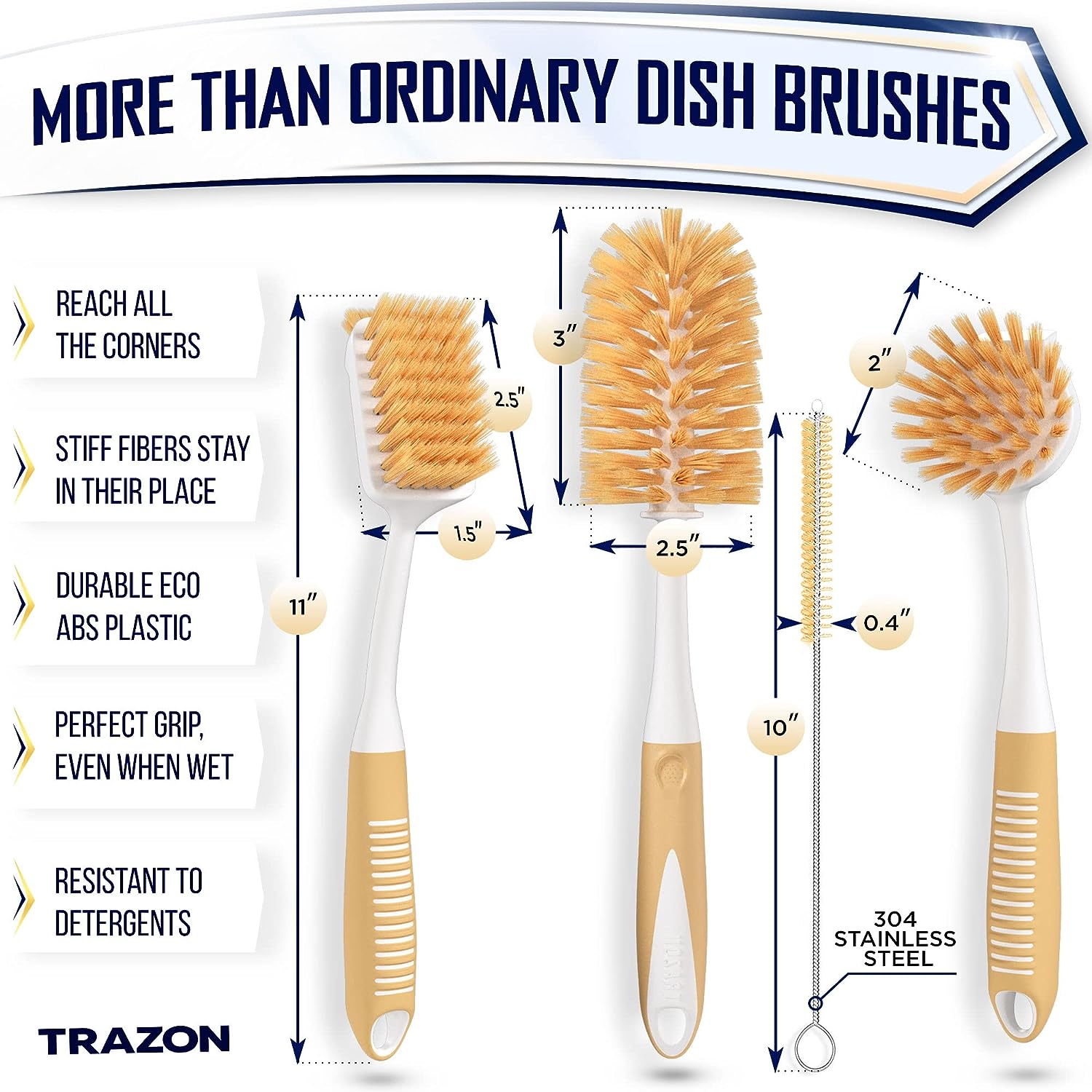 Dish Brush Set of 4, Kitchen Scrub Brushes Ergonomic Non Slip Long Handle