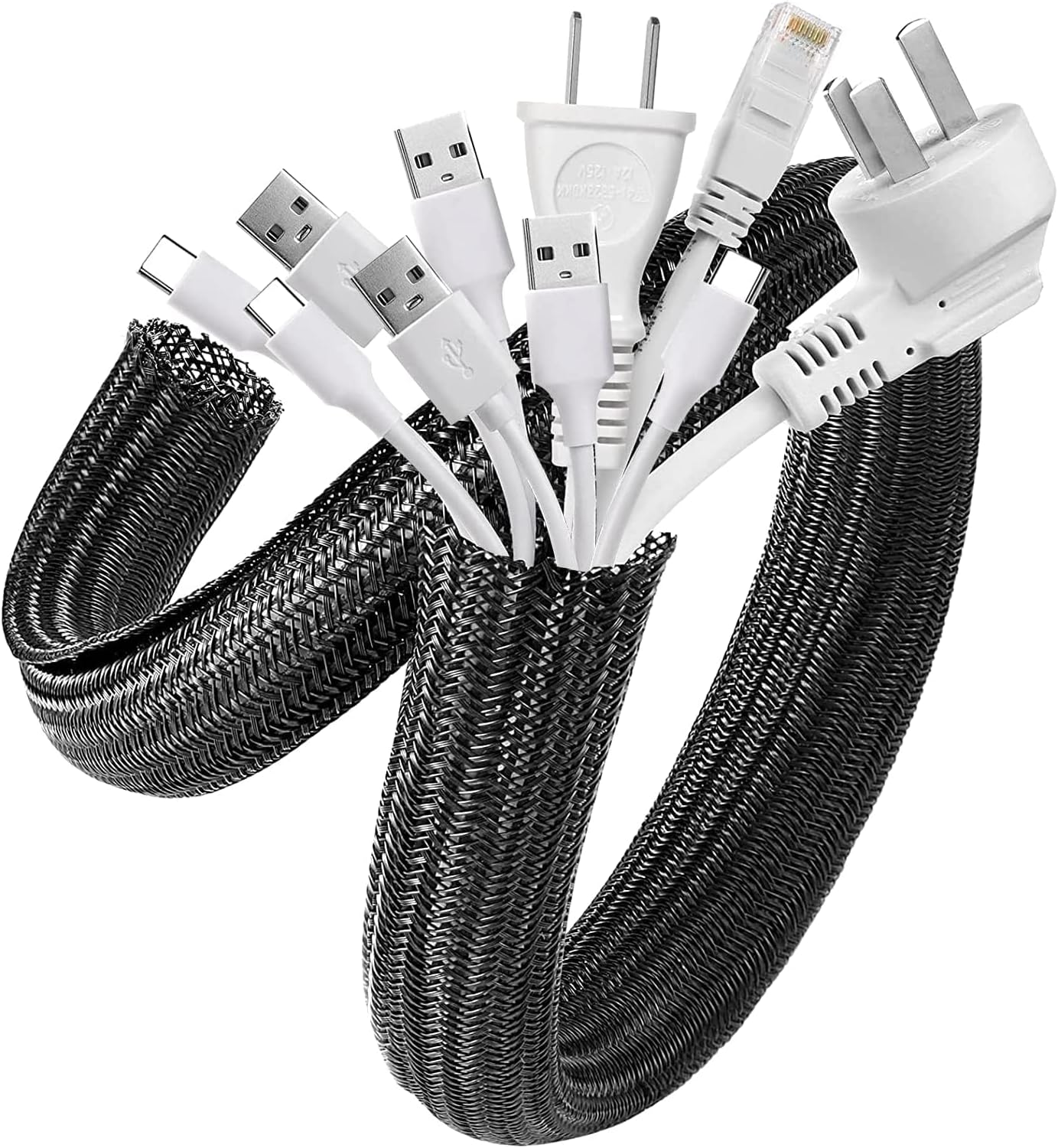 Cable Sleeve Cord Management 6.6FT for Desk PC TV Computer Projector Wires, Black