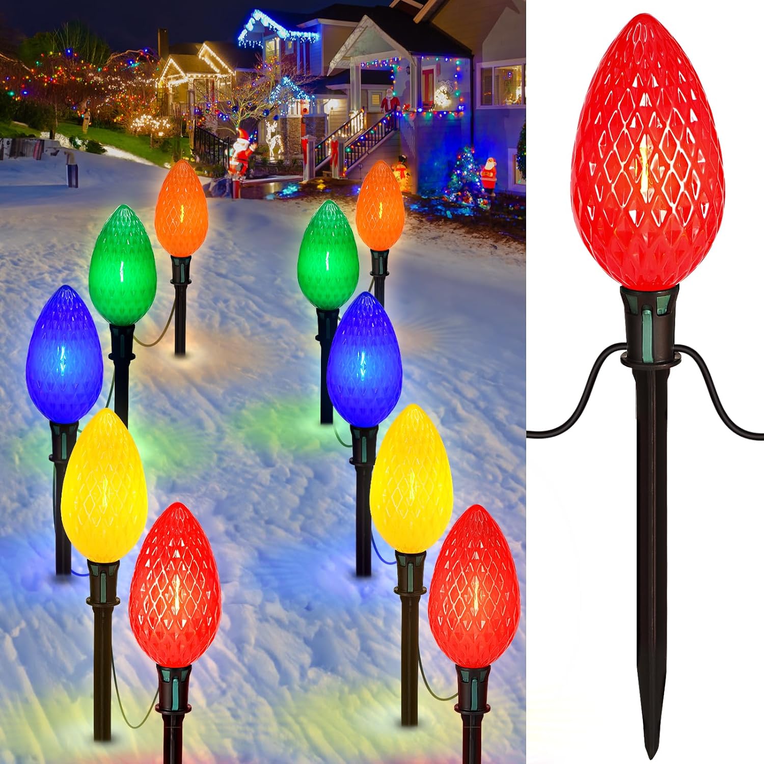 Christmas C9 Christmas Pathway Lights 2 Pack, , 8.5 Feet 5 LED Multicolored Large Bulb