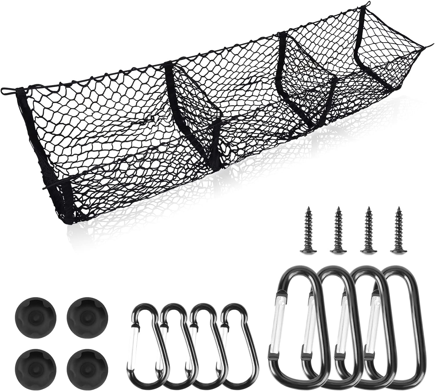 Trunk Bed Organizer 59" Longer Mesh Storage Net Heavy Duty Cargo Net with 3 Detachable Pocket