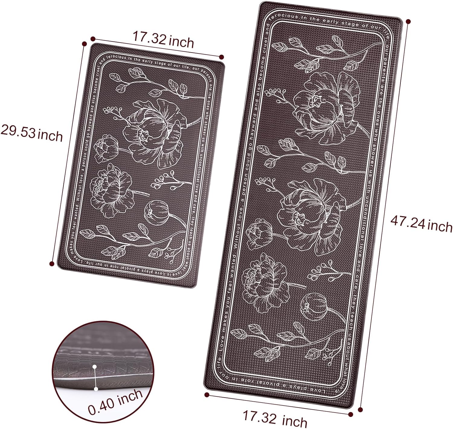 Kitchen Floor Mat Set of 2 Non-Slip Waterproof Kitchen Rug (17"x 47" + 17" x 29")