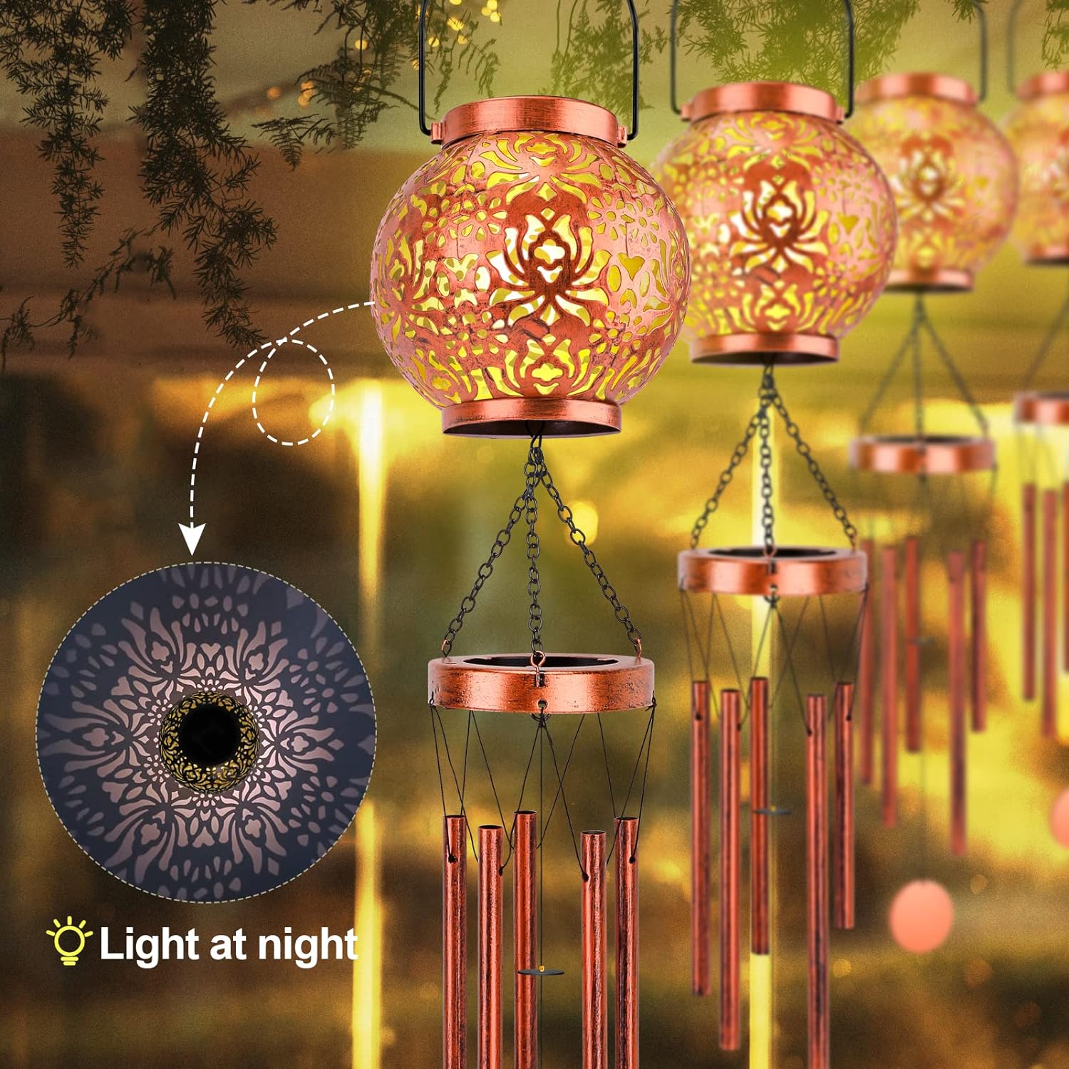 Hanging Lantern Led Solar Lights Windchimes Outdoors Deep Tone, Solar Wind Chimes for Outside