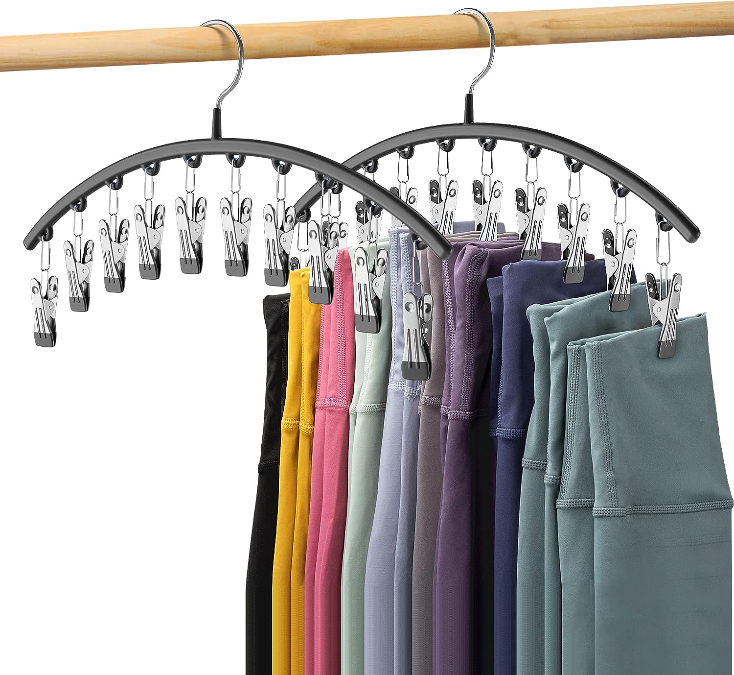 Hanging Closet Organizer 2 Pack with 10 Clips Holds 20 Leggings, Black