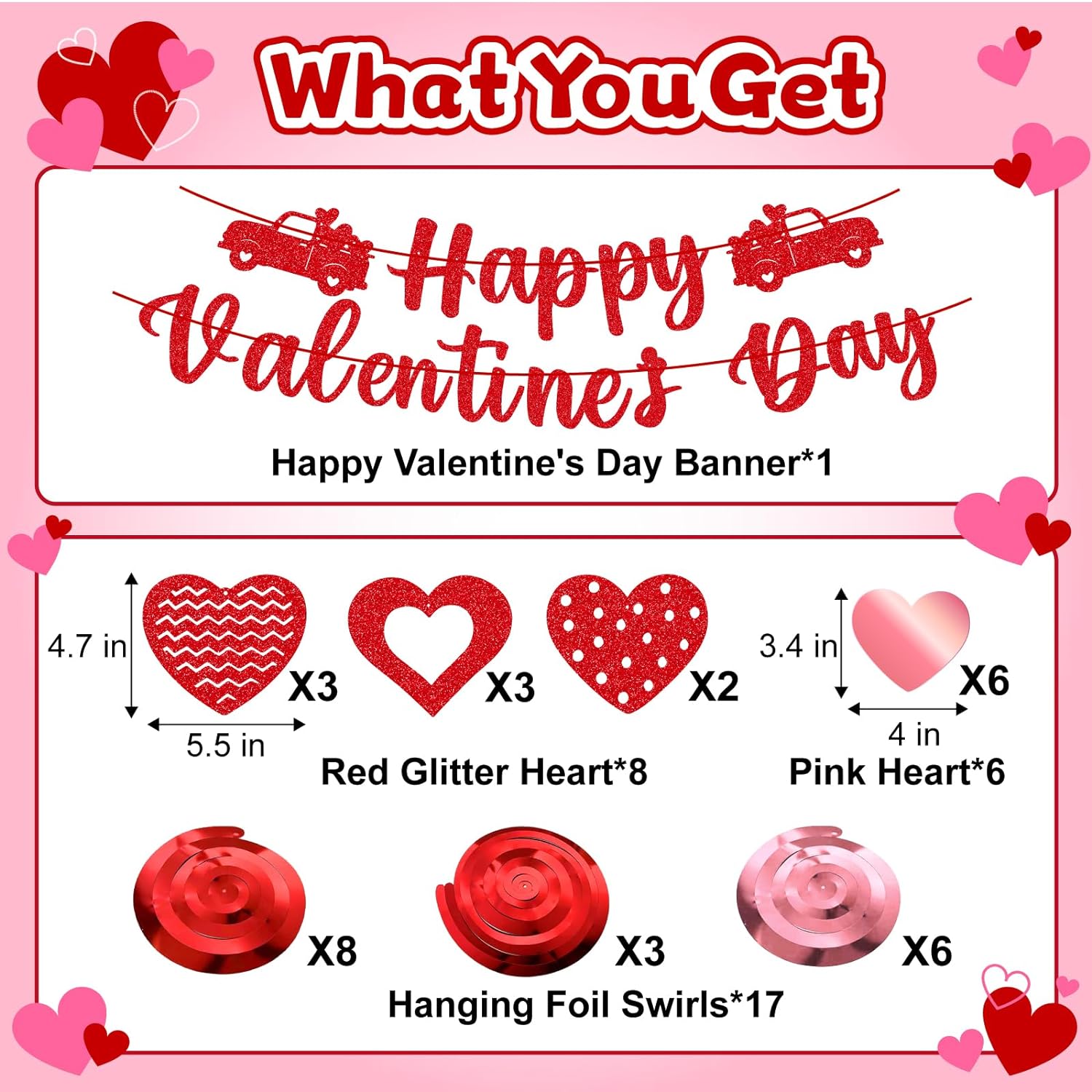 45PCS Valentines Day Decorations Kit for Home Office Valentine Party Supplies