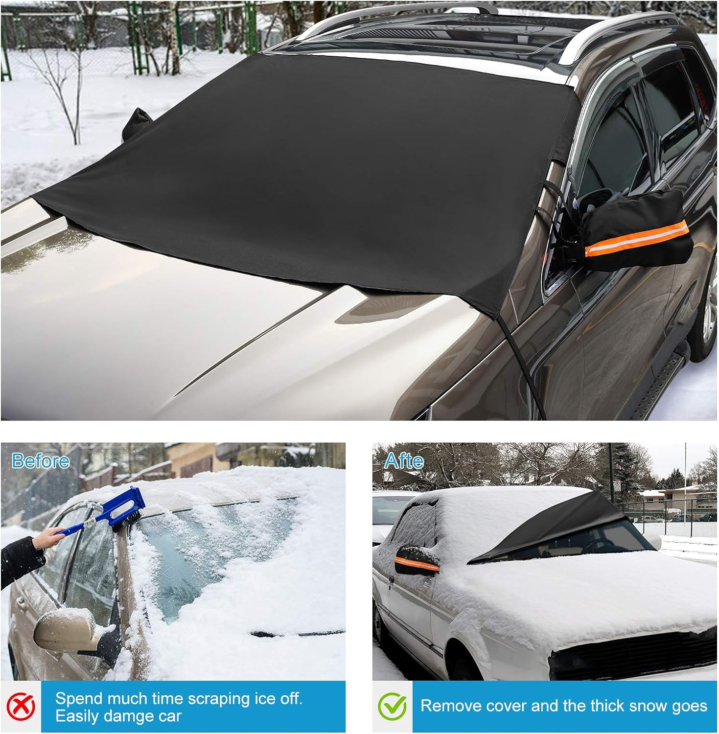 Windshield Cover with Side Covers 76" x 49" All-Seasons Windshield Cover Sunshade Protector