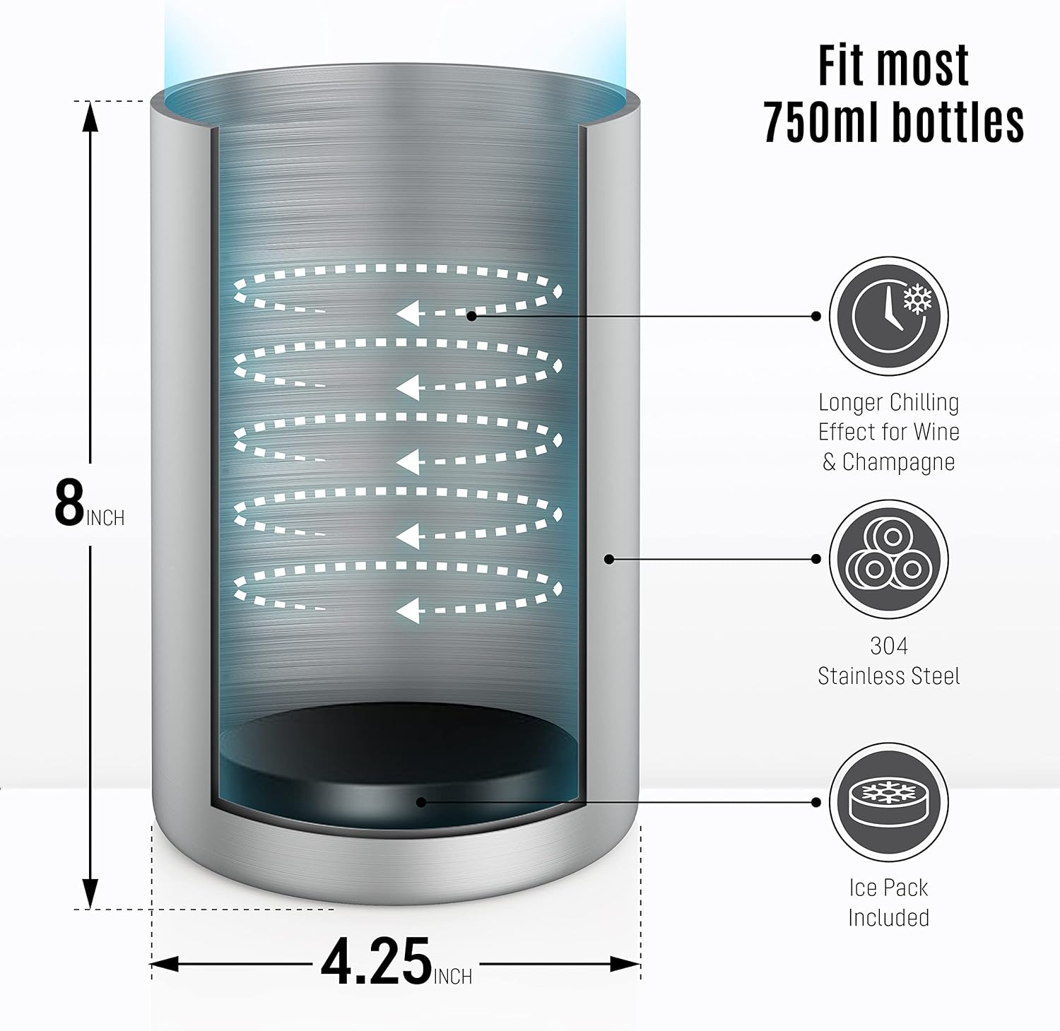 Wine Bottle Chiller, Stainless Steel Wine Cooler Bucket