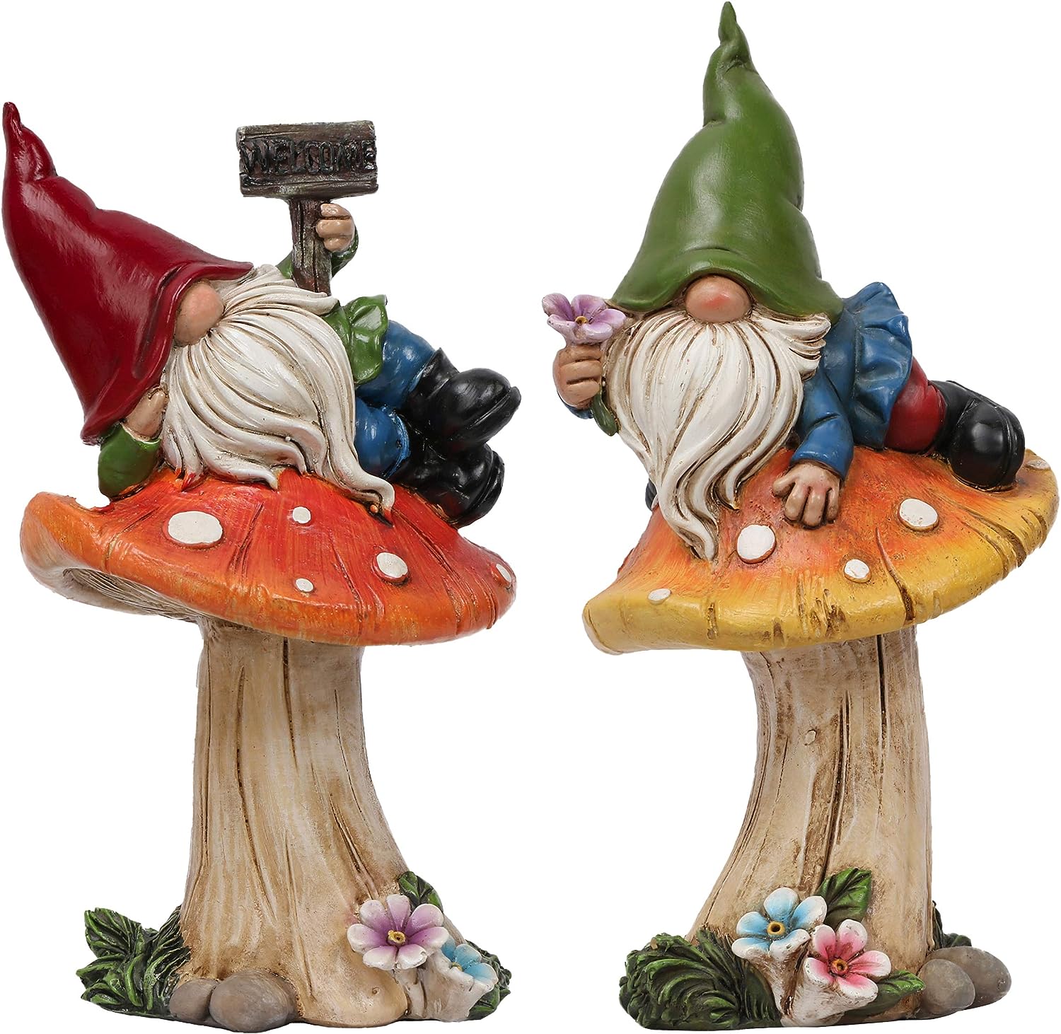 Garden Gnomes Statues Set of 2 Cute Gnomes Holding Welcome Sign