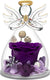 Preserved Flower Rose Gifts in Glass Angel Figurines for Valentines Day Gifts (Purple)